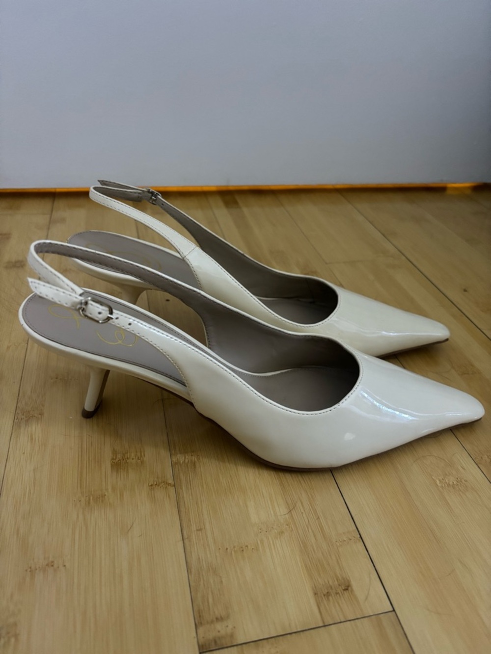 Sam Edelman Ivory Patent Slingback Pointed-Toe Heels